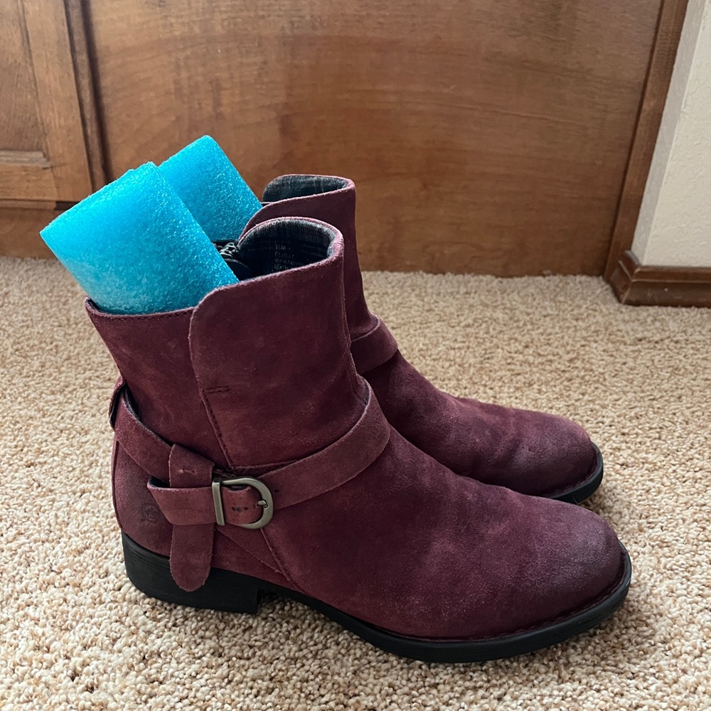 Born- Burgundy Suede Ankle Boots